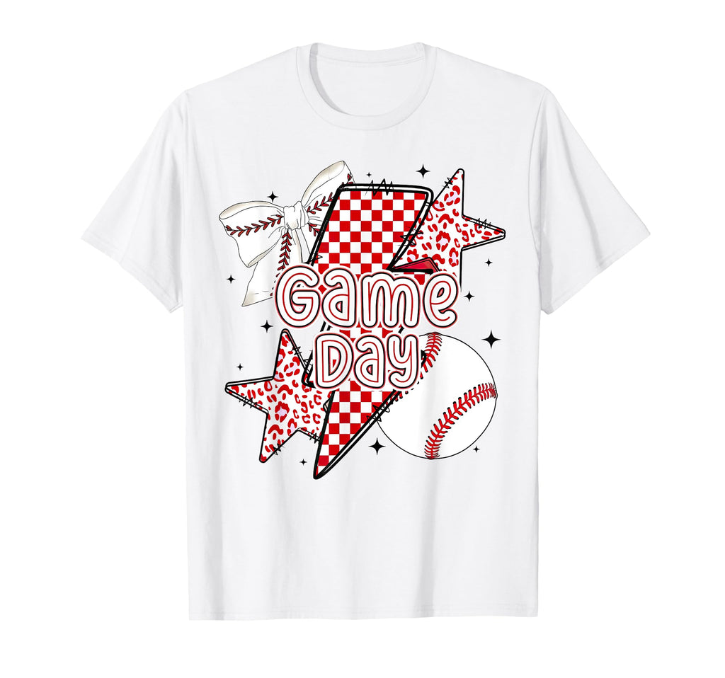 Baseball Mama Coquette Bow Checkered T-Shirt - Casual Everyday Wear Unisex - T-Shirt, Sweatshirt, Hoodie