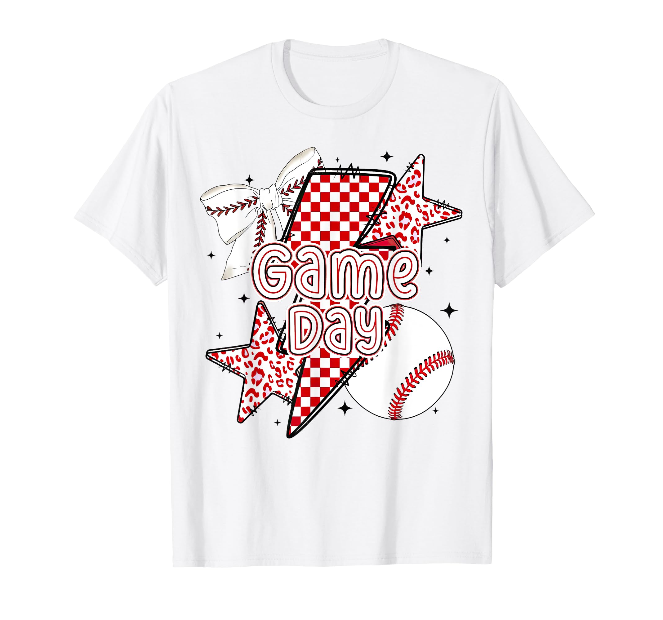 Baseball Mama Coquette Bow Checkered T-Shirt - Casual Everyday Wear Unisex - T-Shirt, Sweatshirt, Hoodie