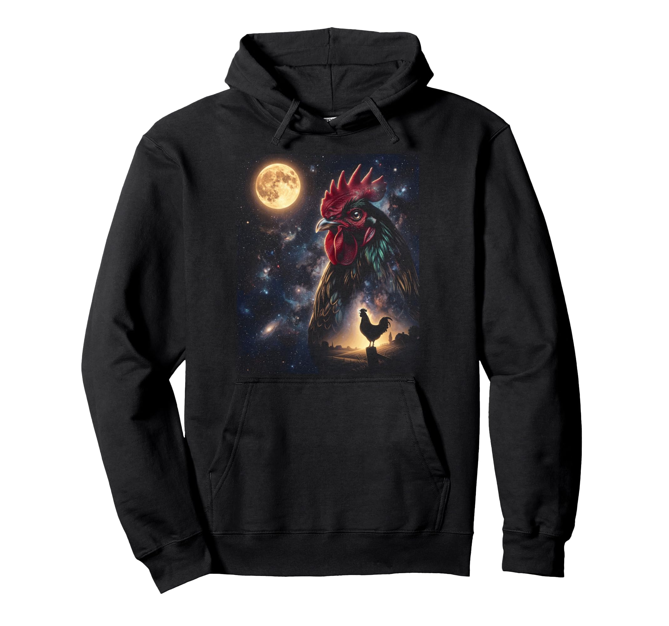 Chicken Art Celestial Moon Galaxy Poultry Hoodie - Custom Art Print Unisex - T-Shirt, Sweatshirt, Hoodie
