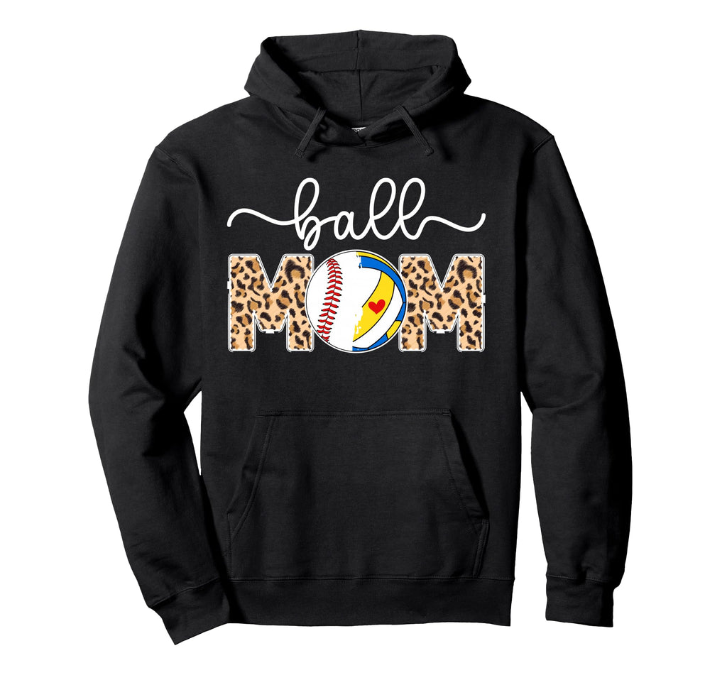 Ball Mom Leopard Baseball Volleyball Mom Hoodie - Novelty Apparel Men Women - T-Shirt, Sweatshirt, Hoodie
