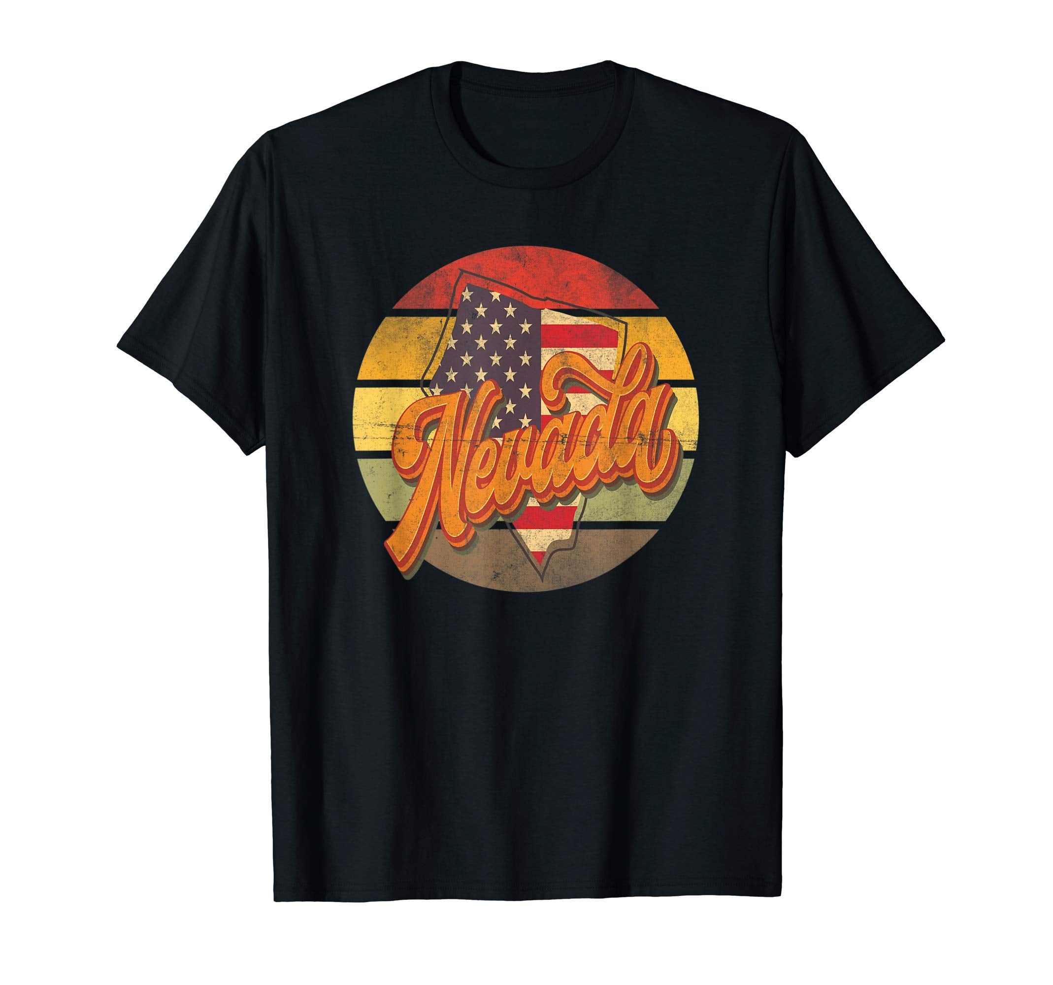 Nevada Us State Map Stripes 1970S T-Shirt - Trendy Graphic Unisex - T-Shirt, Sweatshirt, Hoodie