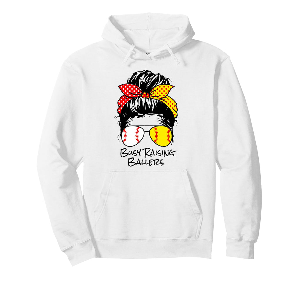 Busy Raising Ballers Messy Bun Womens Hoodie - Unique Graphic Men Women - T-Shirt, Sweatshirt, Hoodie