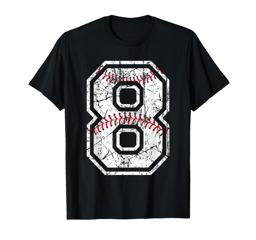 Baseball Jersey Number 8 Distressed T-Shirt - Trendy Graphic for Adults - T-Shirt, Sweatshirt, Hoodie