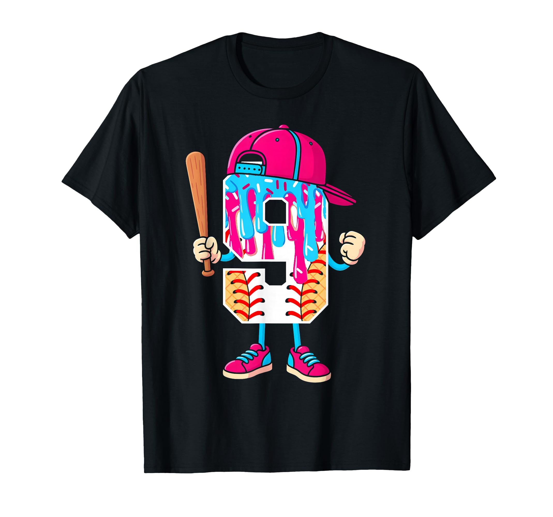 Baseball 9 Year Old Ice Cream Drip 9Th T-Shirt - Unique Graphic for Adults - T-Shirt, Sweatshirt, Hoodie