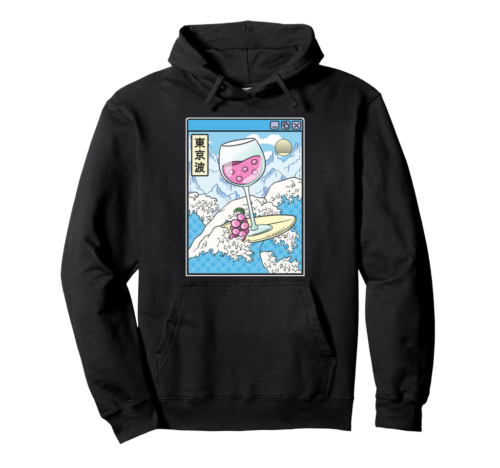 Surfing Wine Glass Japan Waves Anime Hoodie - Custom Art Print Men Women - T-Shirt, Sweatshirt, Hoodie