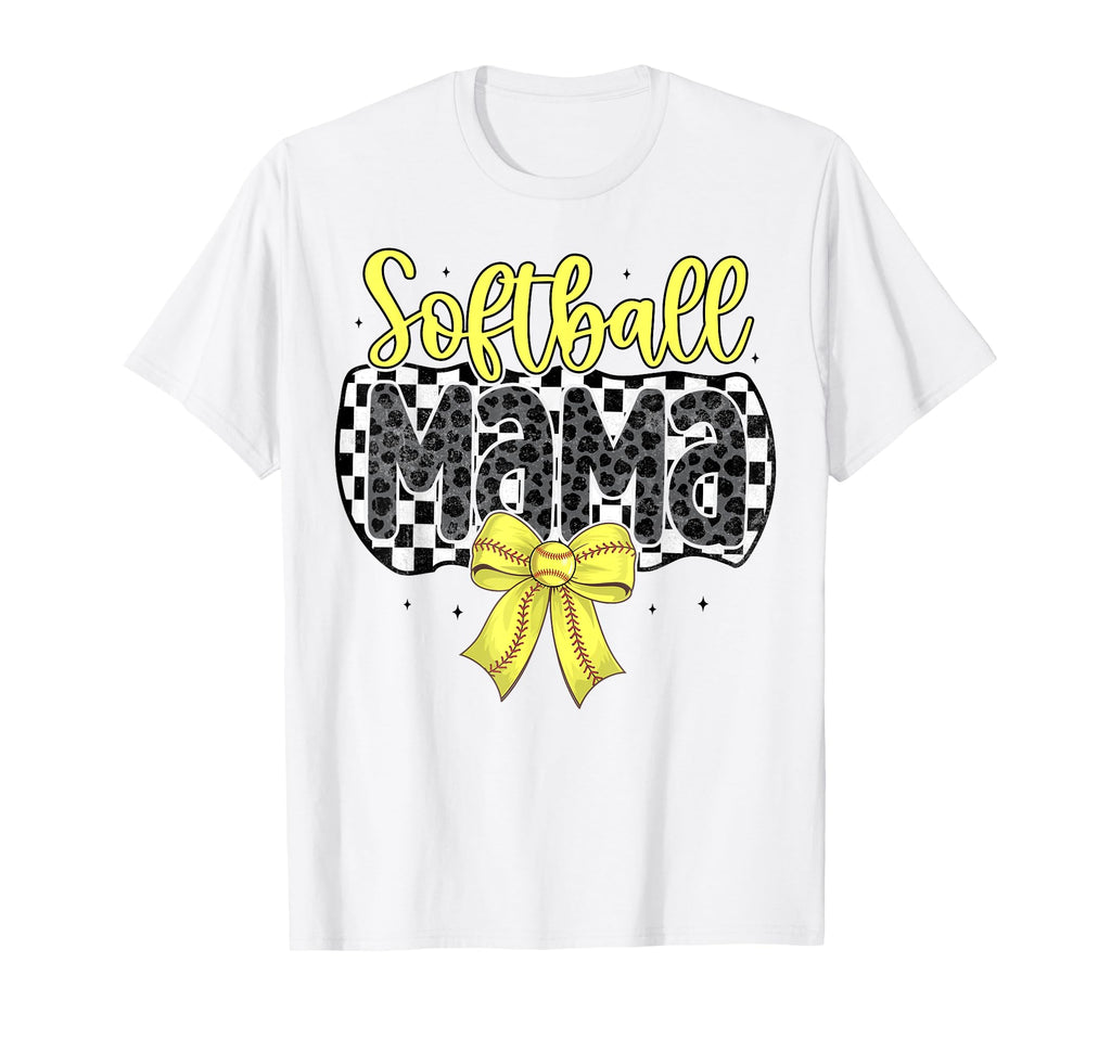 Softball Checkered Mama Coquette Bow T-Shirt - Novelty Apparel Unisex - T-Shirt, Sweatshirt, Hoodie