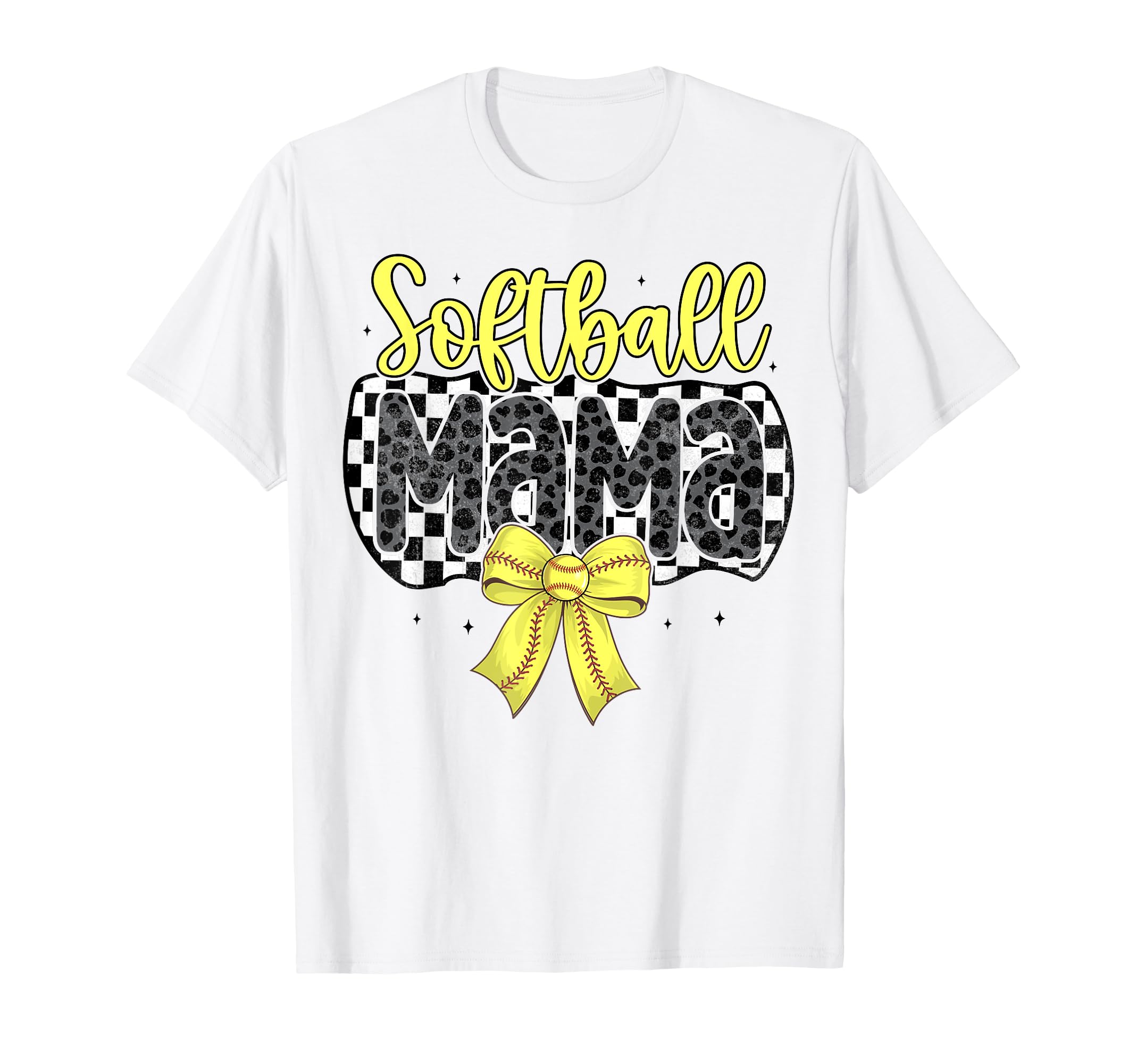 Softball Checkered Mama Coquette Bow T-Shirt - Novelty Apparel Unisex - T-Shirt, Sweatshirt, Hoodie