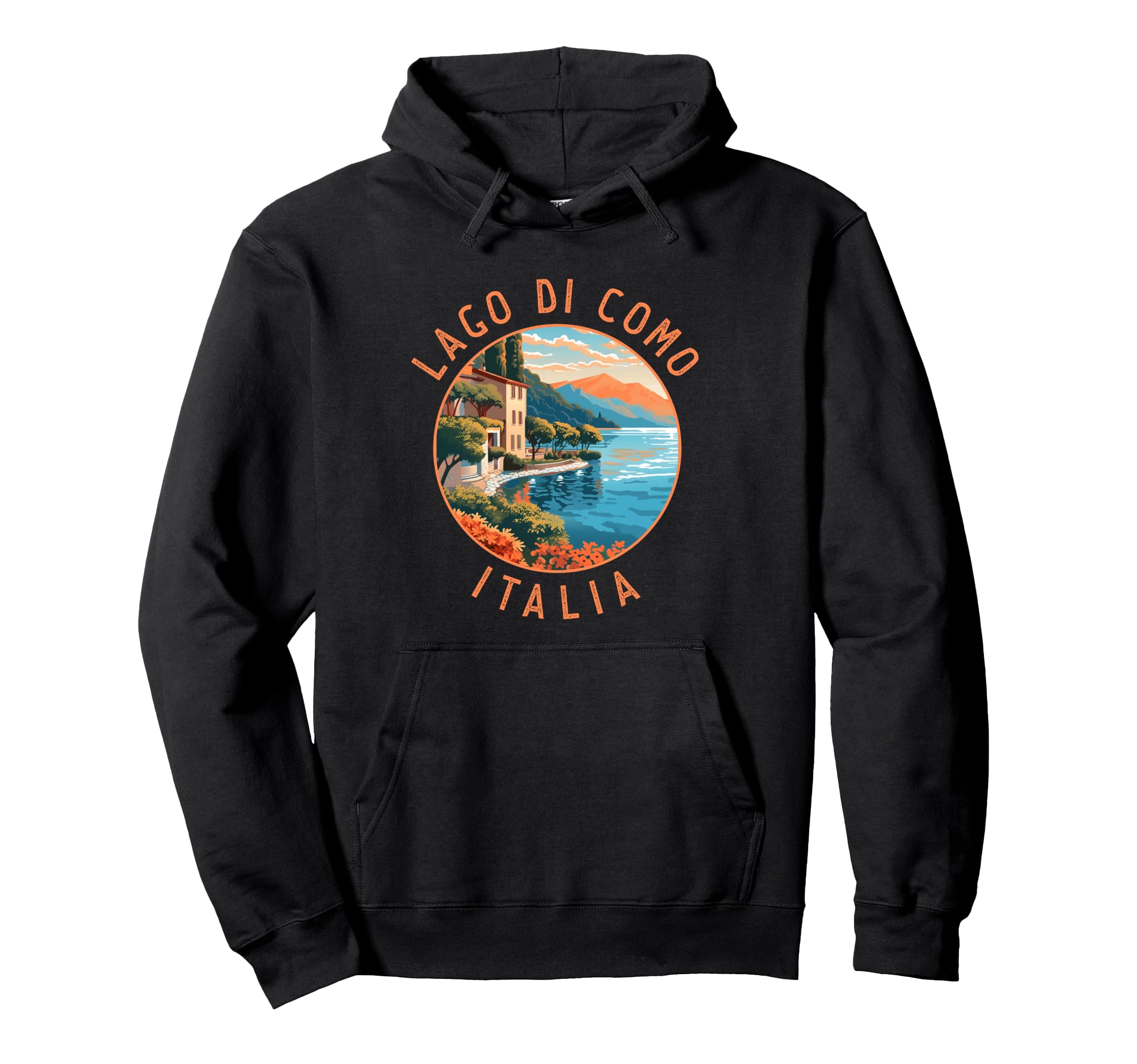 Lago Di Como Italia Distressed Circle Hoodie - Custom Art Print Unisex - T-Shirt, Sweatshirt, Hoodie