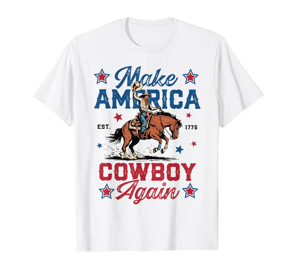 Western 4Th July Make America Cowboy T-Shirt - Custom Art Print Unisex - T-Shirt, Sweatshirt, Hoodie
