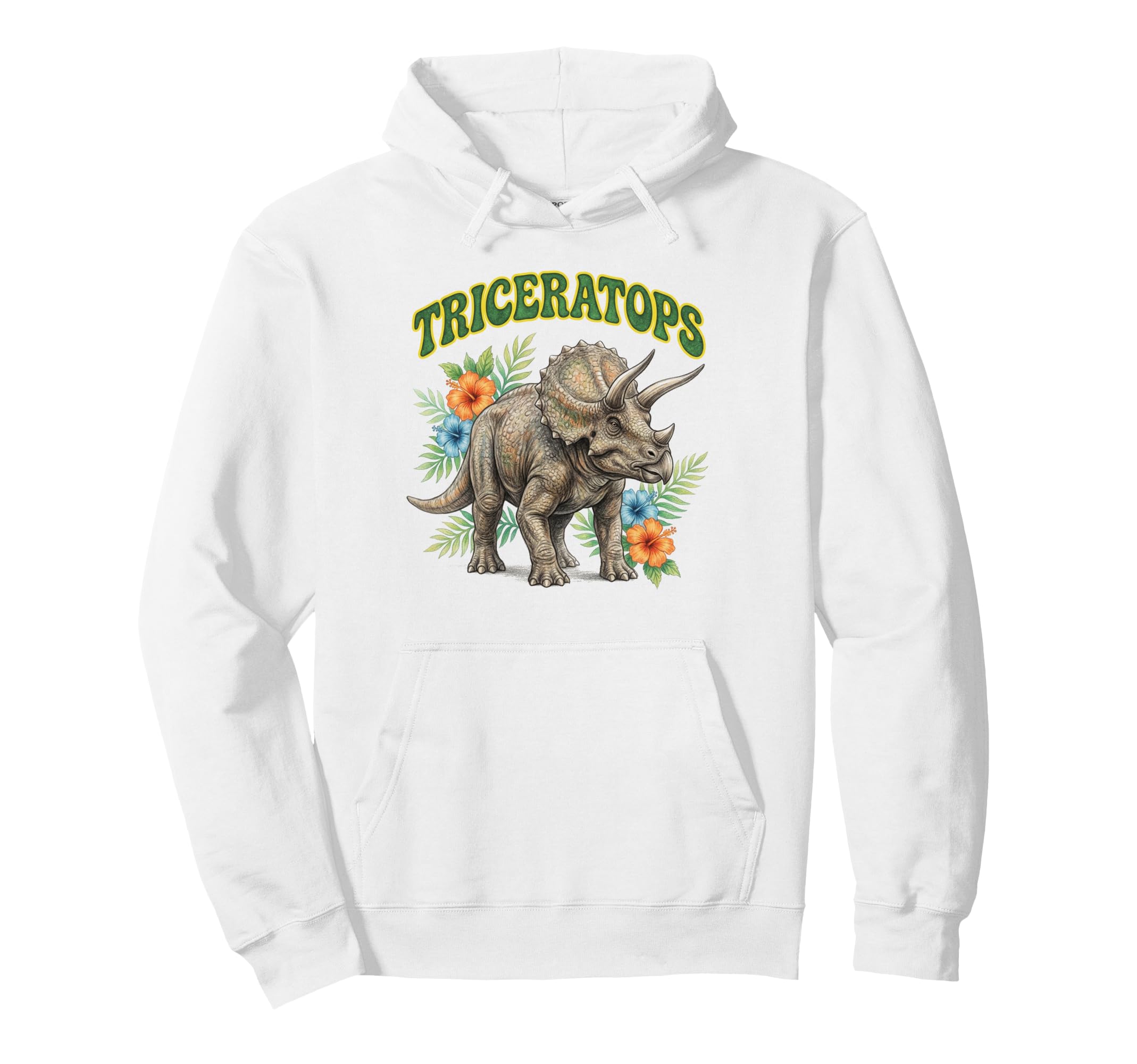 Triceratops Groovy Floral Watercolor Hoodie - Trendy Graphic for Adults - T-Shirt, Sweatshirt, Hoodie