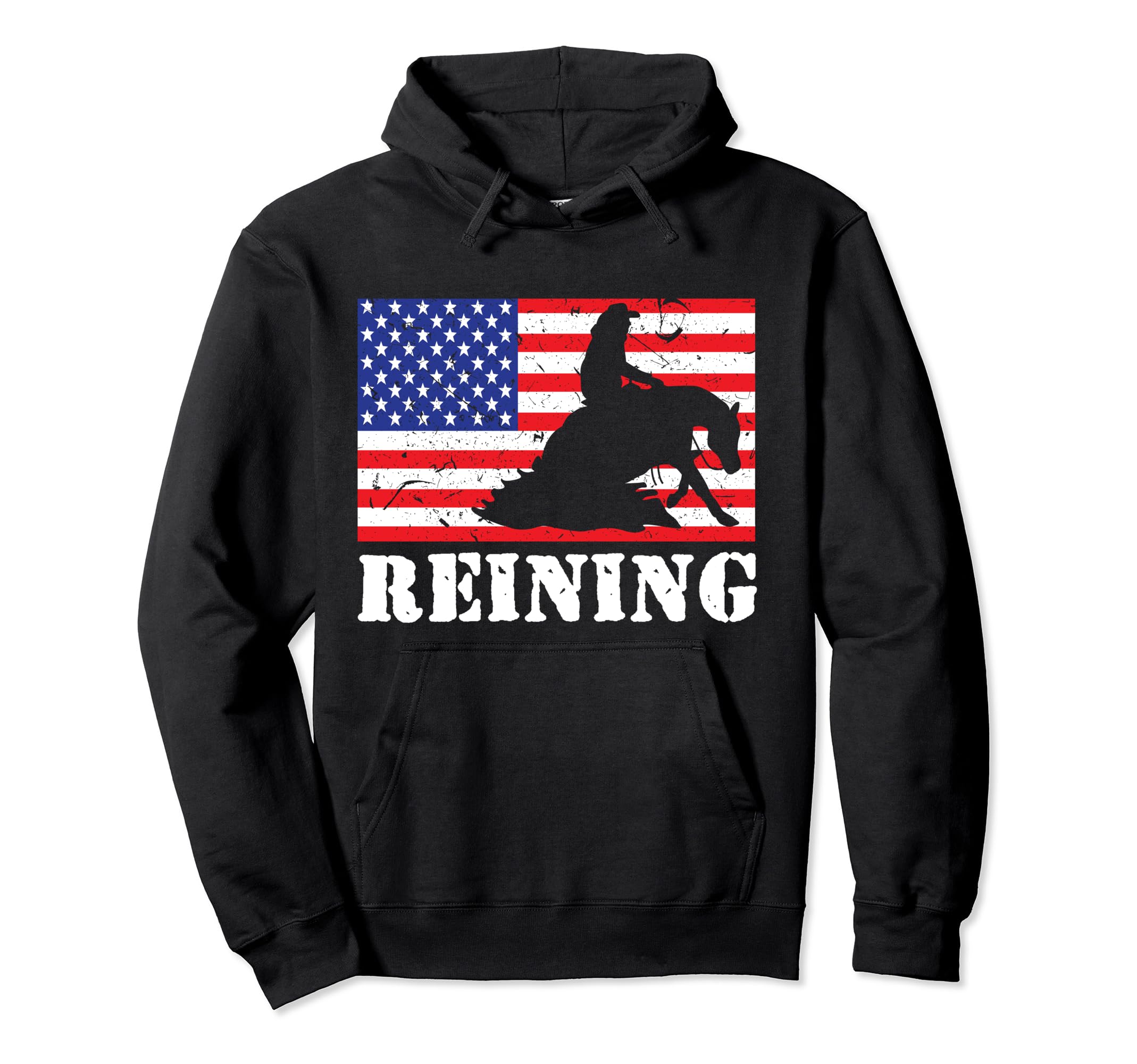Distressed Reining Horse Usa Hoodie - Fun Novelty Design for Adults - T-Shirt, Sweatshirt, Hoodie