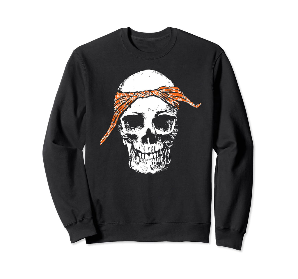 Hiphop Skull Orange Do Rag Sweatshirt - Minimalist Print for Adults - T-Shirt, Sweatshirt, Hoodie