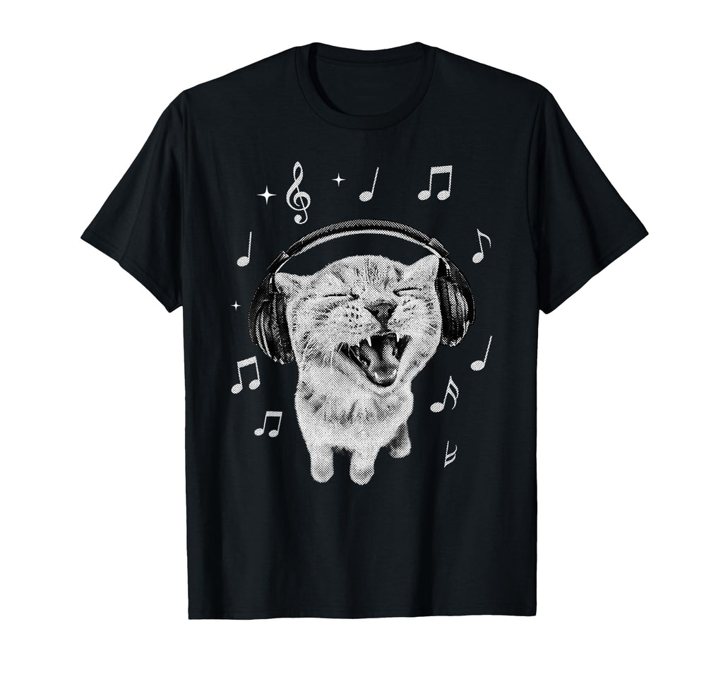 Y2K Cat Funny Singing Cat Headphones T-Shirt - Graphic Print Men Women - T-Shirt, Sweatshirt, Hoodie