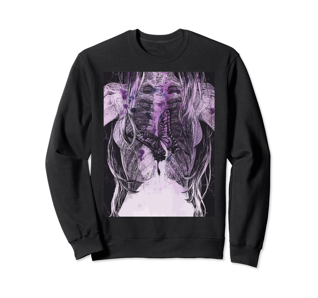 Female Skeleton Skull Butterfly Y2K Sweatshirt - Graphic Print Men Women - T-Shirt, Sweatshirt, Hoodie