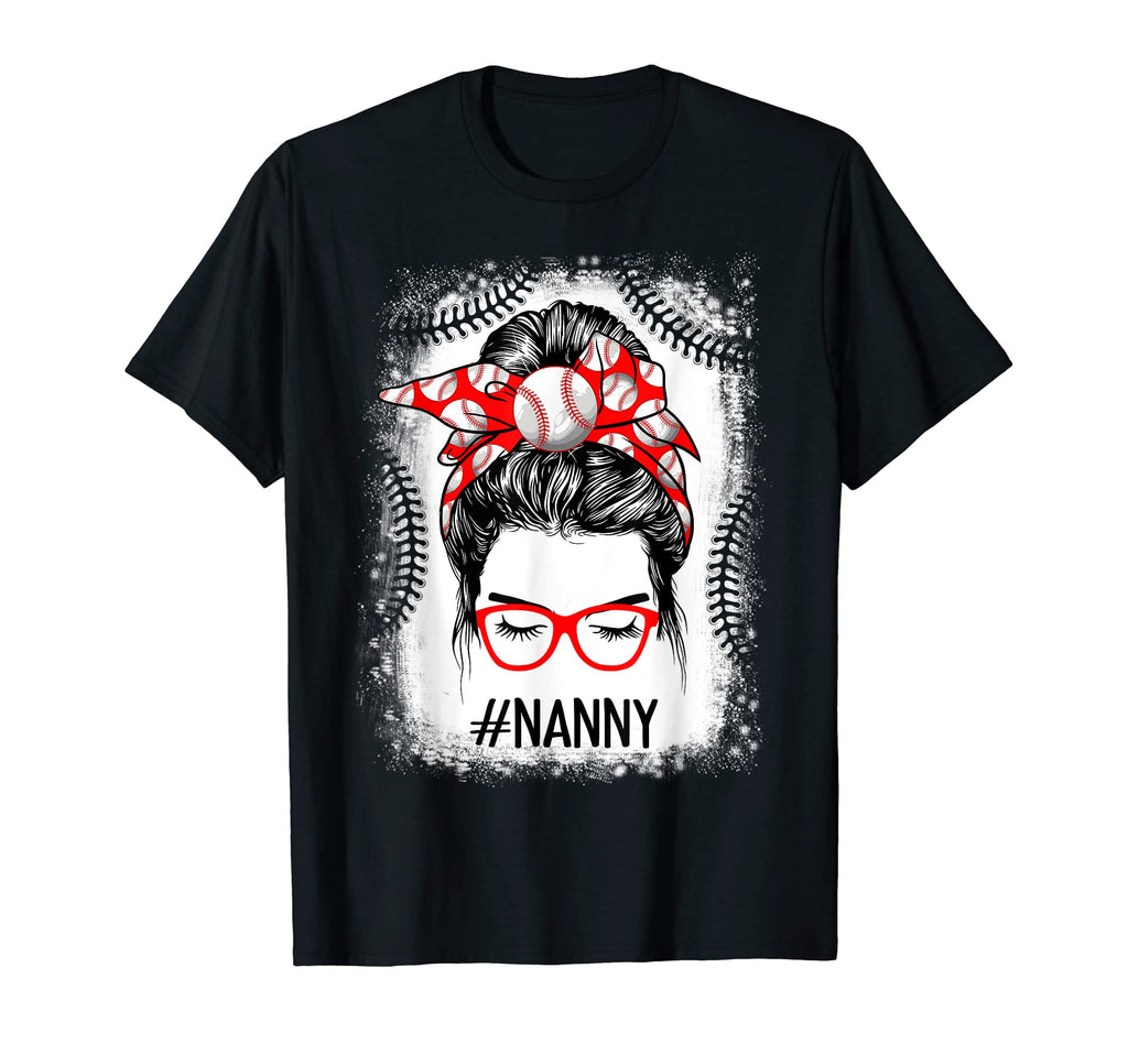 Baseball Nanny Messy Bun Mama Mommy T-Shirt - Custom Art Print for Adults - T-Shirt, Sweatshirt, Hoodie