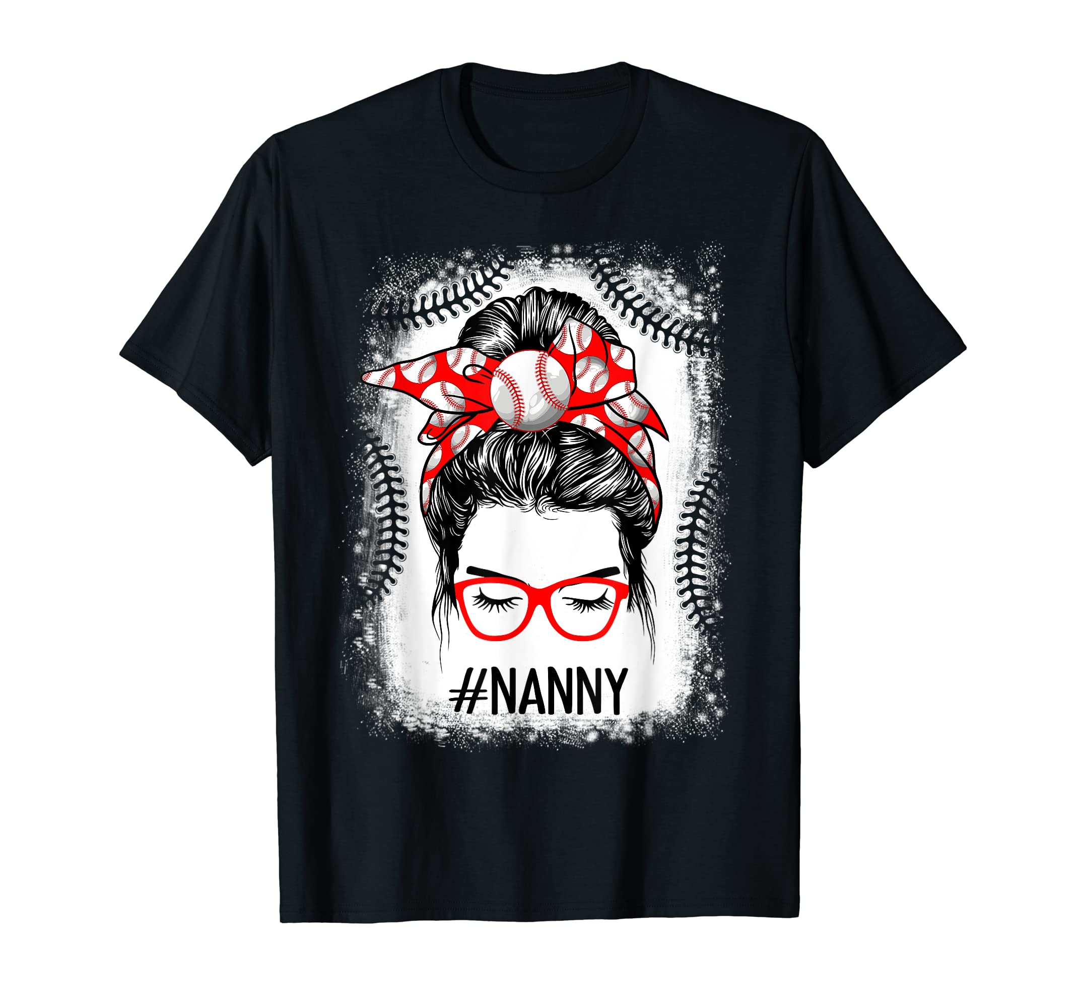 Baseball Nanny Messy Bun Mama Mommy T-Shirt - Custom Art Print for Adults - T-Shirt, Sweatshirt, Hoodie