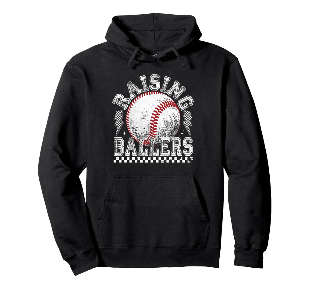 Raising Ballers Funny Mom Baseball Hoodie - Fun Novelty Design for Adults - T-Shirt, Sweatshirt, Hoodie