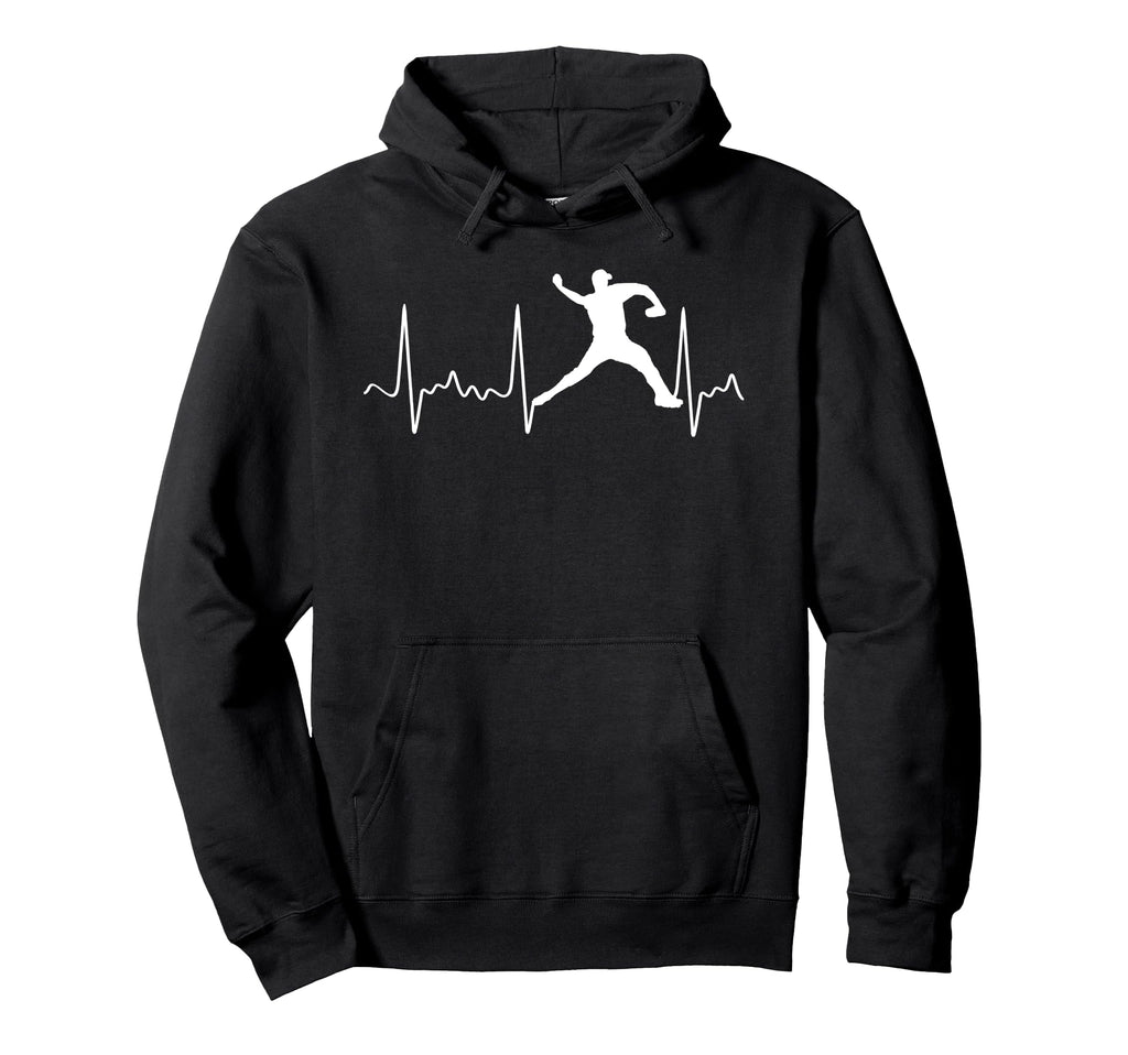 White Baseball Heartbeat Pitcher Hoodie - Novelty Apparel for Adults - T-Shirt, Sweatshirt, Hoodie