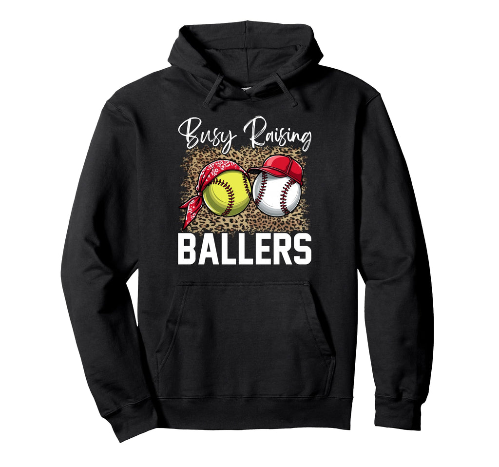 Leopard Busy Raising Ballers Softball Hoodie - Graphic Print for Adults - T-Shirt, Sweatshirt, Hoodie