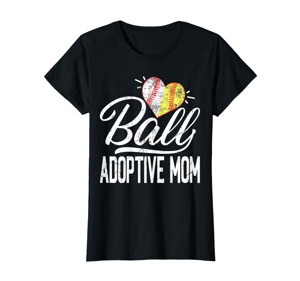 Ball Heart Baseball Softball Adoptive Mom T-Shirt - Graphic Print Unisex - T-Shirt, Sweatshirt, Hoodie