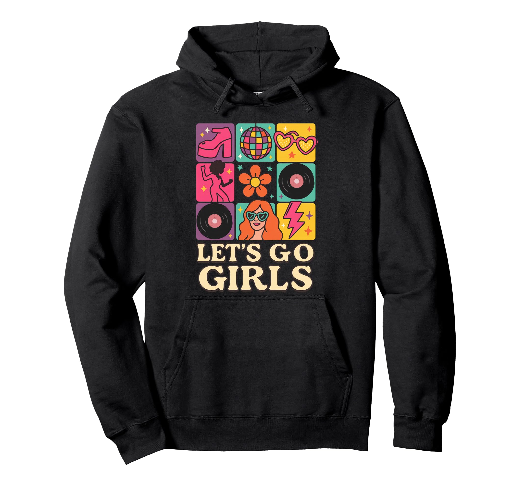 90S Disco Ball Aesthetic Lets Go Hoodie - Novelty Apparel for Adults - T-Shirt, Sweatshirt, Hoodie