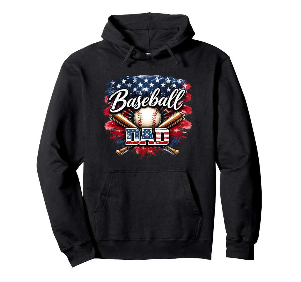 Baseball Dad American Flag Baseball Hoodie - Trendy Graphic Unisex - T-Shirt, Sweatshirt, Hoodie