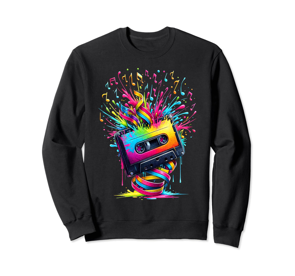 80S 90S Music Notes Cassette Tape Sweatshirt - Unique Graphic Men Women - T-Shirt, Sweatshirt, Hoodie