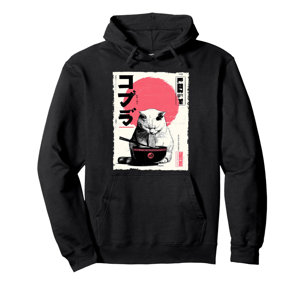 Cat Ramen Aesthetic Japanese Hoodie - Casual Everyday Wear for Adults - T-Shirt, Sweatshirt, Hoodie
