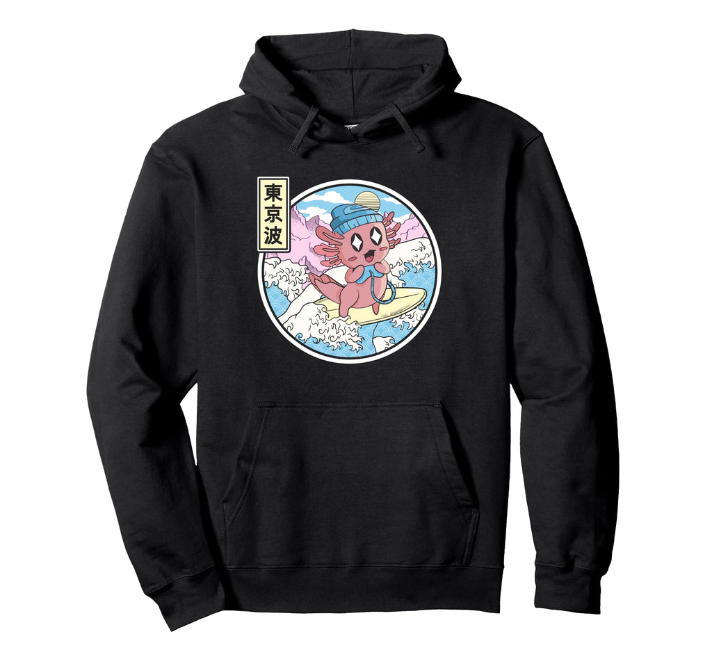 Gaming Axolotl Surfing Japanese Hoodie - Casual Everyday Wear for Adults - T-Shirt, Sweatshirt, Hoodie