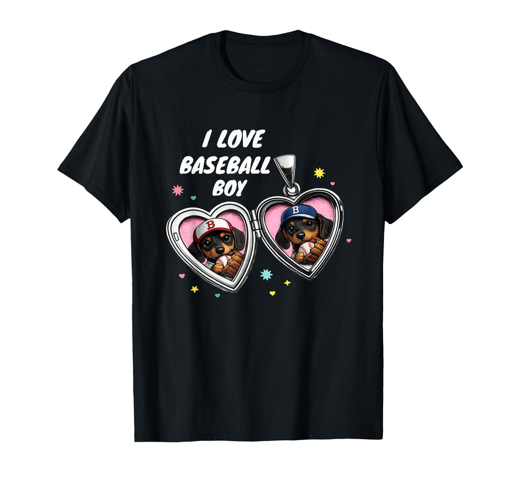 I Love Baseball Dog Locket Funny T-Shirt - Casual Everyday Wear for Adults - T-Shirt, Sweatshirt, Hoodie