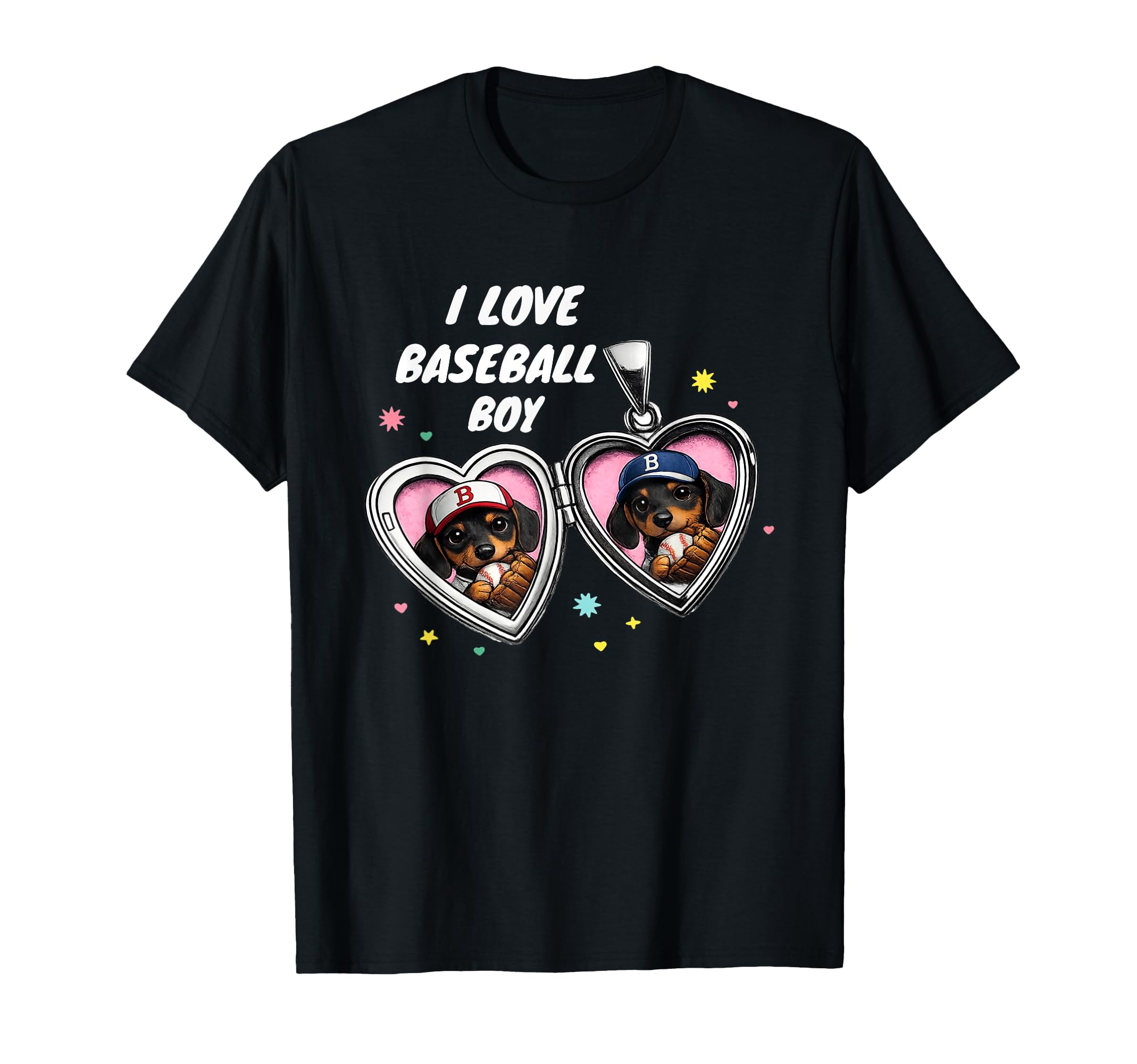 I Love Baseball Dog Locket Funny T-Shirt - Casual Everyday Wear for Adults - T-Shirt, Sweatshirt, Hoodie