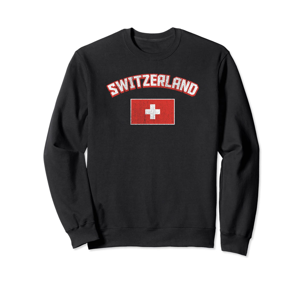 Switzerland Flag Distressed Country Sweatshirt - Trendy Graphic Men Women - T-Shirt, Sweatshirt, Hoodie