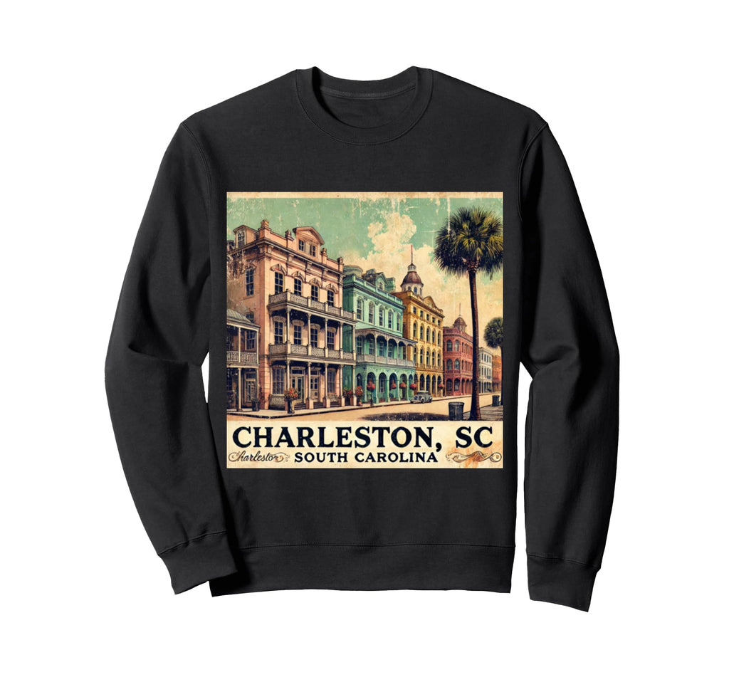Charleston Sc Postcard Rainbow Row Sweatshirt - Trendy Graphic for Adults - T-Shirt, Sweatshirt, Hoodie