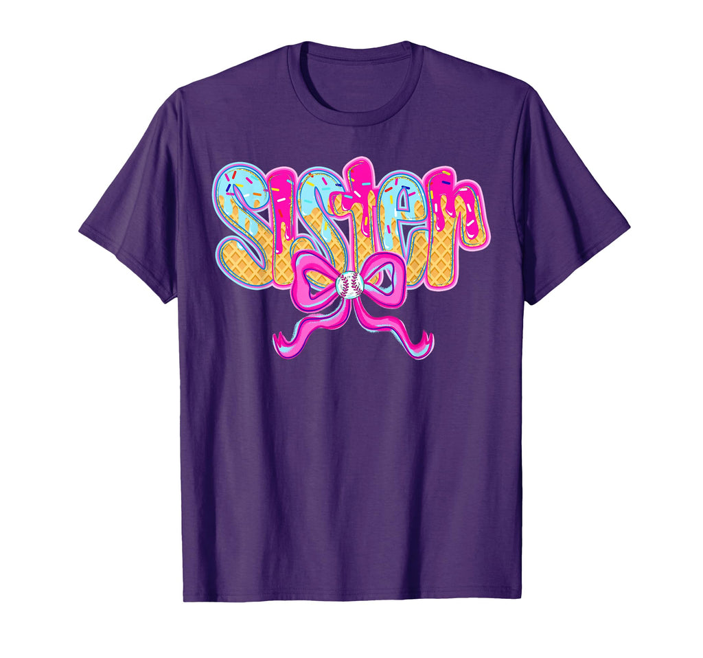 Baseball Sister Drip Ice Cream T-Shirt - Fun Novelty Design for Adults - T-Shirt, Sweatshirt, Hoodie