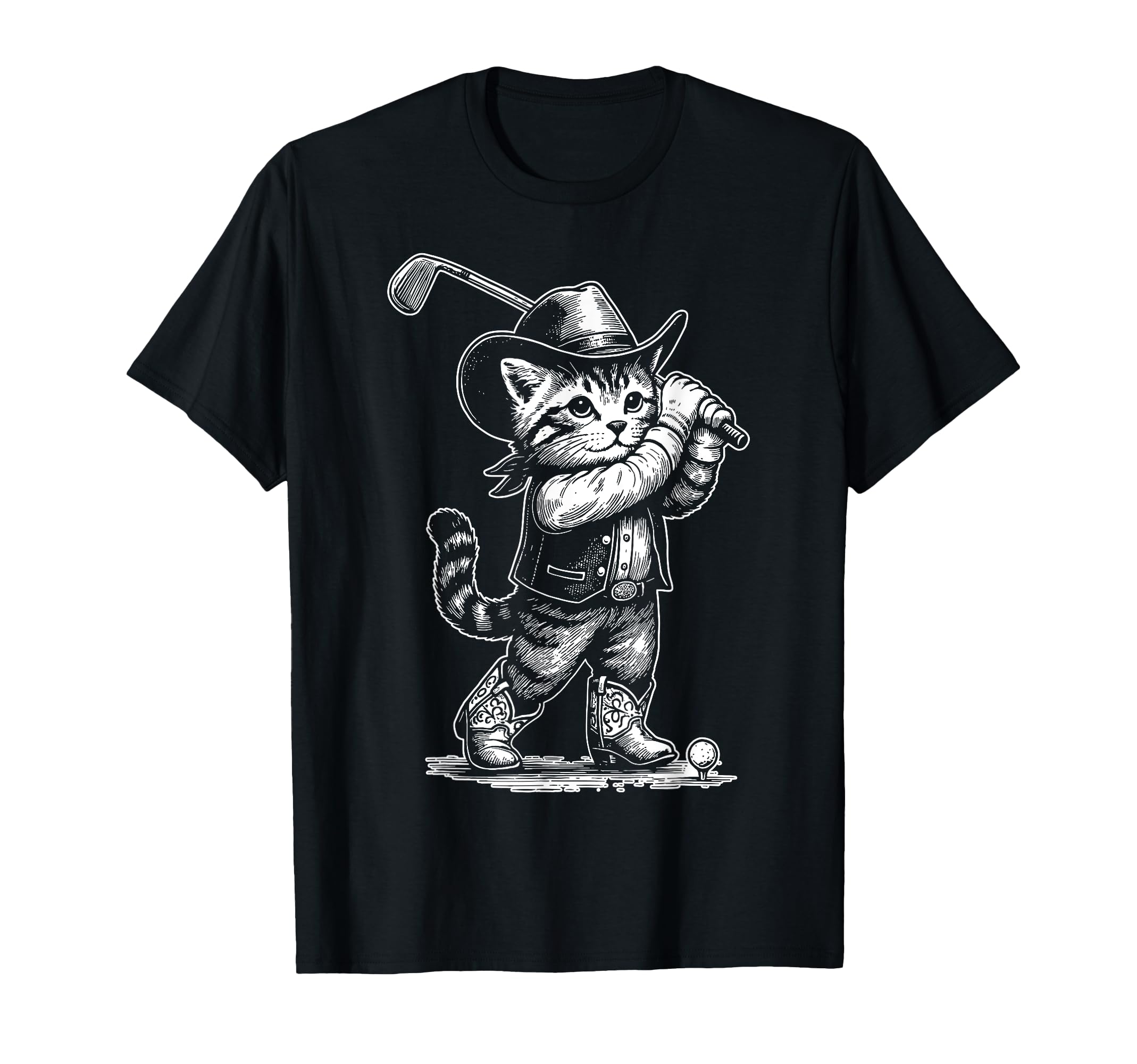 Cowboy Golf Cat Animal Lover Sport T-Shirt - Unique Graphic Unisex - T-Shirt, Sweatshirt, Hoodie