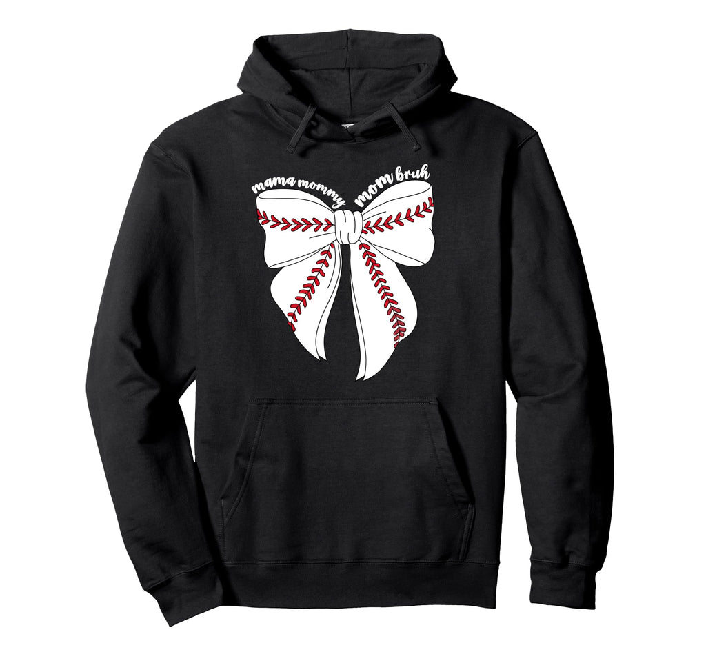 Mama Mommy Mom Bruh Baseball Coquette Bow Hoodie - Unique Graphic Unisex - T-Shirt, Sweatshirt, Hoodie