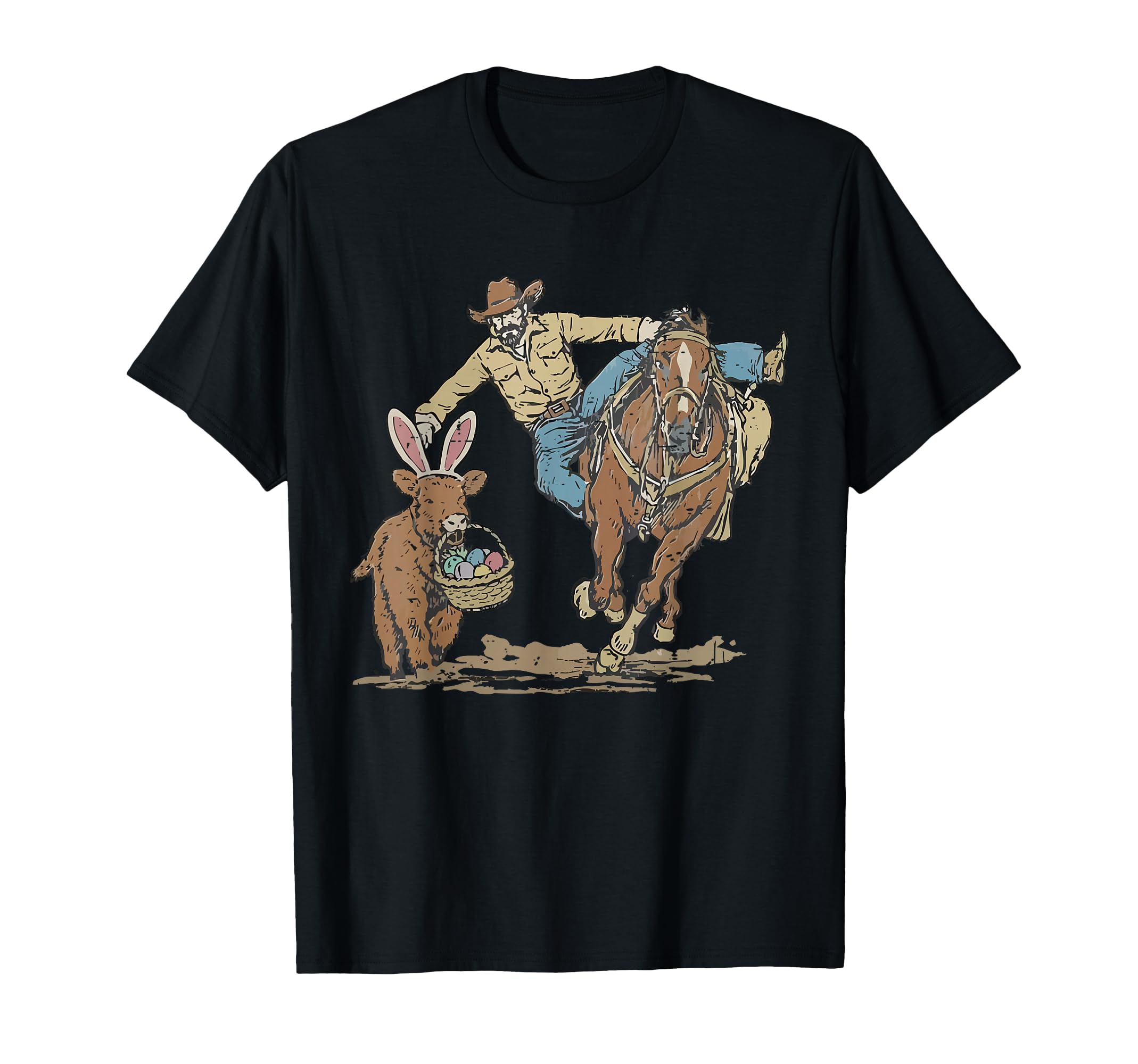 Funny Easter Day Cowboy Bunny Basket T-Shirt - Minimalist Print Unisex - T-Shirt, Sweatshirt, Hoodie
