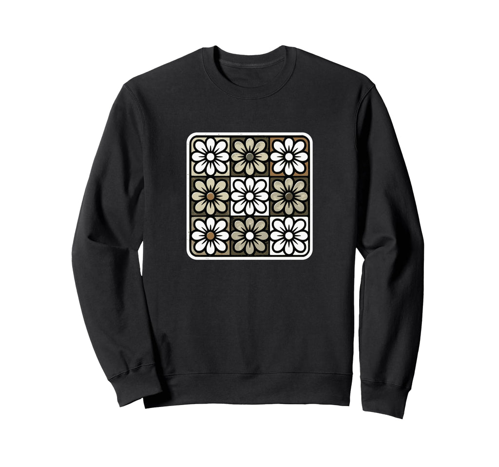 Floral Grid Boho Distressed Flower Sweatshirt - Minimalist Print Unisex - T-Shirt, Sweatshirt, Hoodie