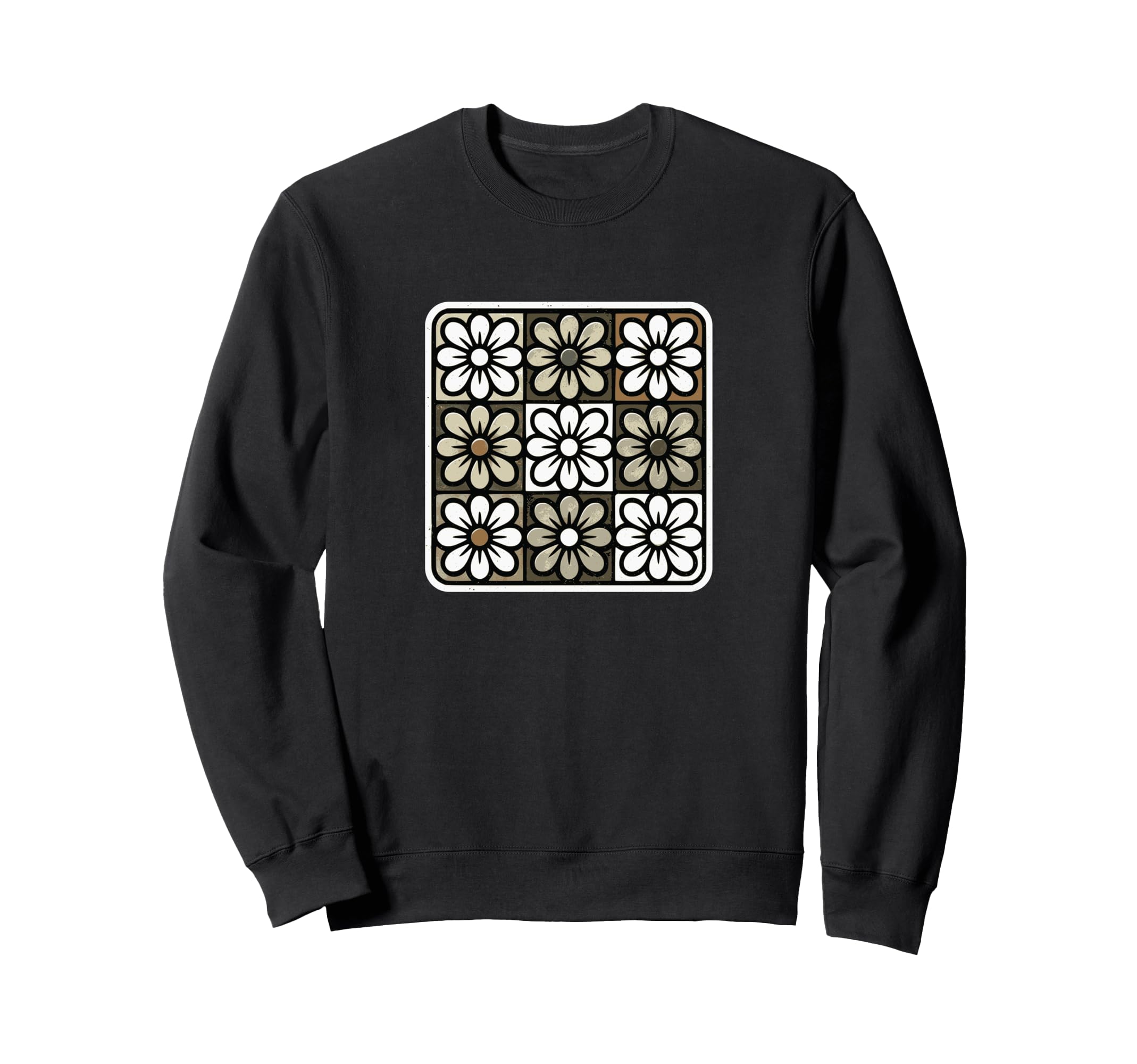 Floral Grid Boho Distressed Flower Sweatshirt - Minimalist Print Unisex - T-Shirt, Sweatshirt, Hoodie