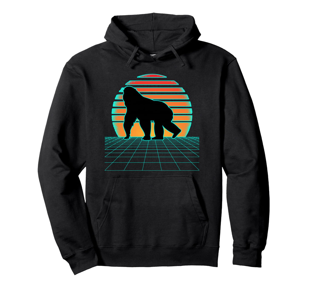 Gorilla Synthwave 80S Aesthetic Hoodie - Fun Novelty Design for Adults - T-Shirt, Sweatshirt, Hoodie
