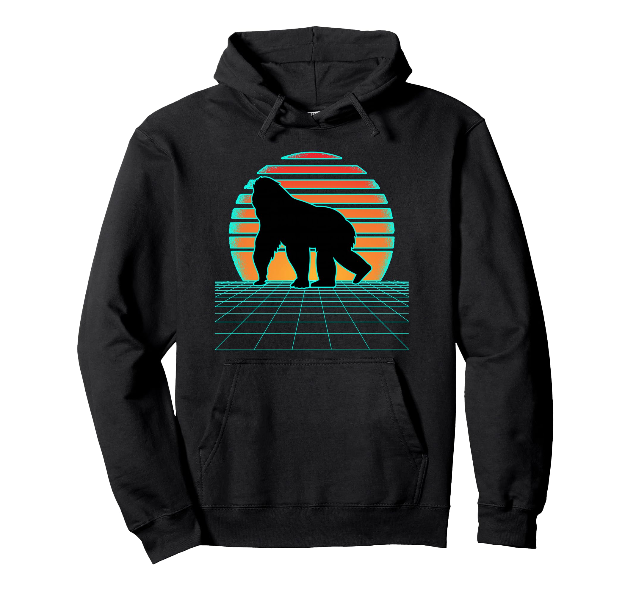 Gorilla Synthwave 80S Aesthetic Hoodie - Fun Novelty Design for Adults - T-Shirt, Sweatshirt, Hoodie