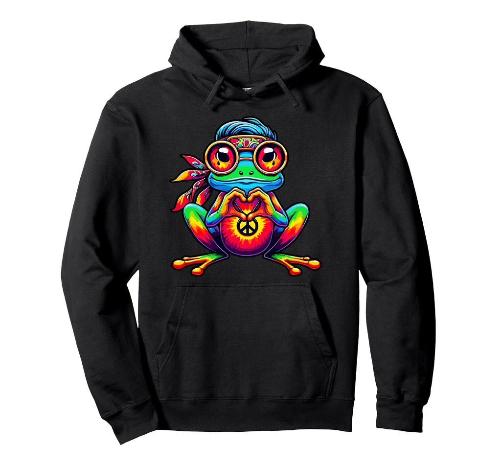 Tie Dye Hippie Frog Peace Sign 70S Hoodie - Aesthetic Graphic Men Women - T-Shirt, Sweatshirt, Hoodie