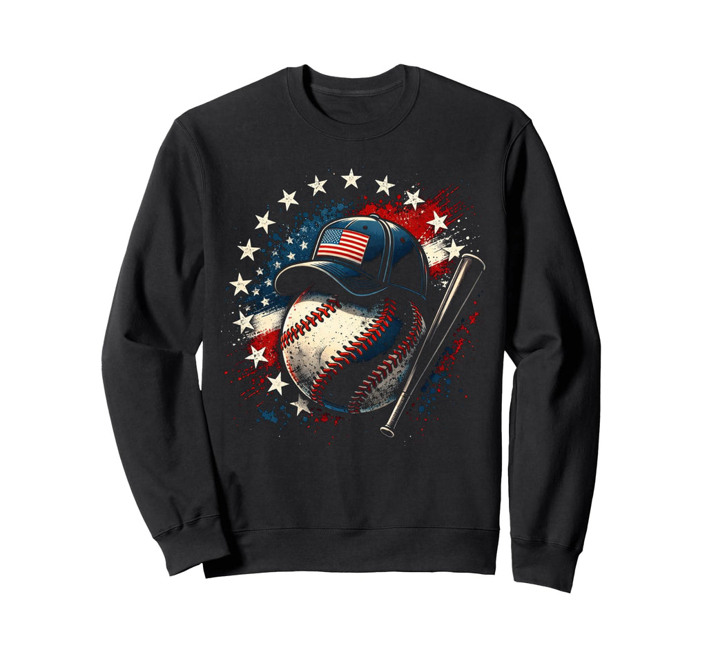 Distressed Baseball And Usa Flag Sweatshirt - Minimalist Print for Adults - T-Shirt, Sweatshirt, Hoodie
