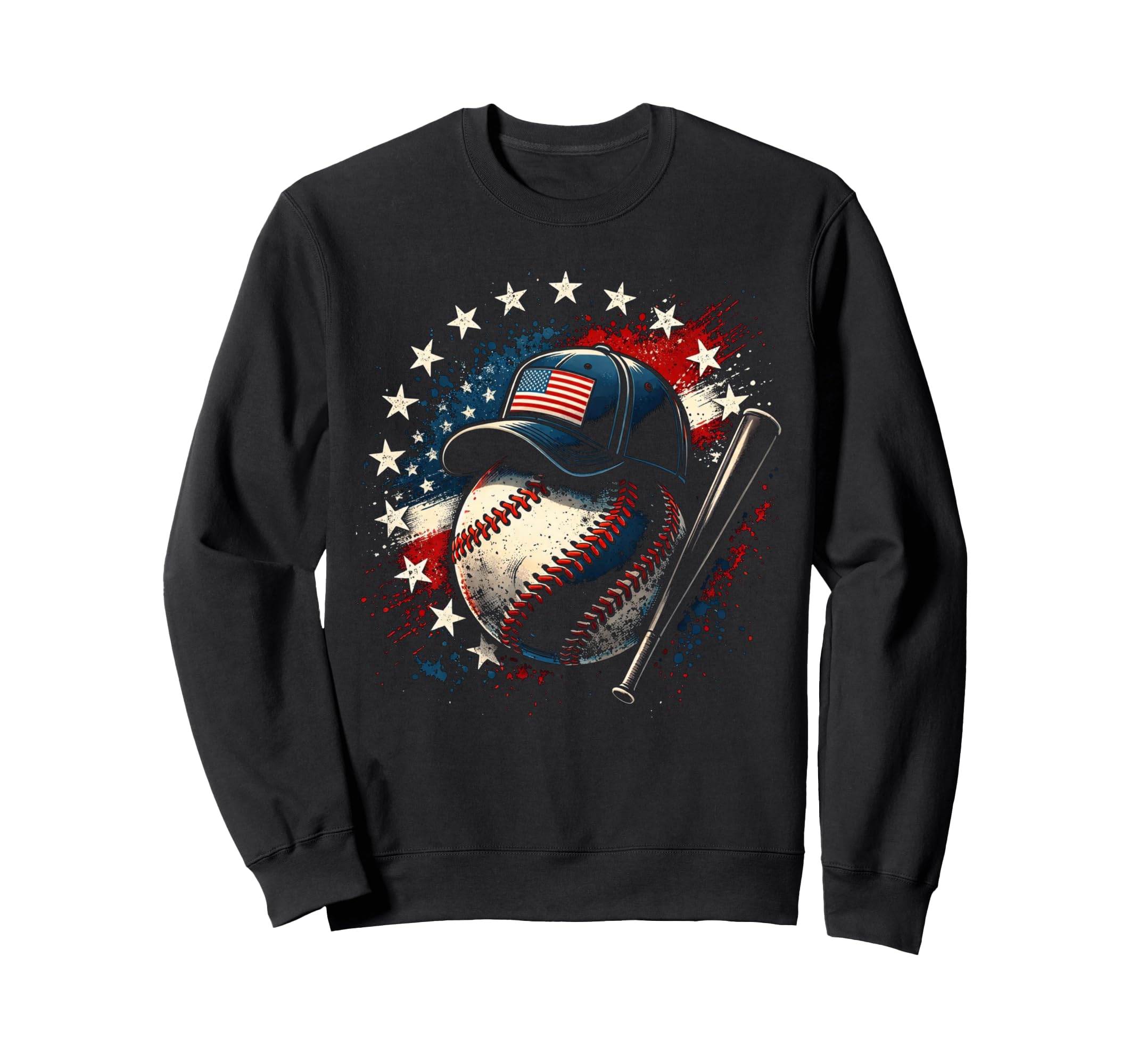 Distressed Baseball And Usa Flag Sweatshirt - Minimalist Print for Adults - T-Shirt, Sweatshirt, Hoodie