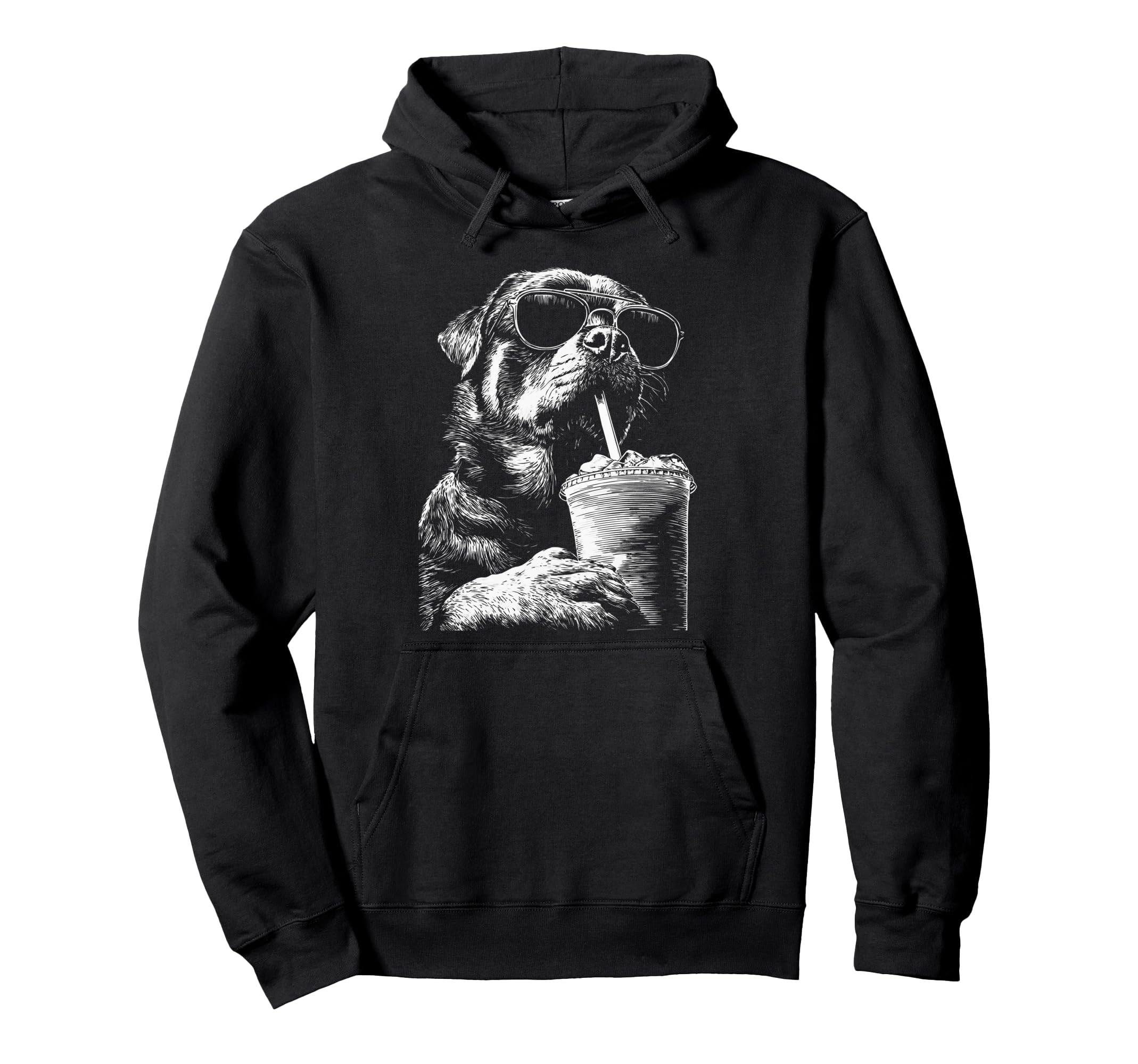 Rottweiler Drinking Iced Coffee Funny Hoodie - Unique Graphic for Adults - T-Shirt, Sweatshirt, Hoodie