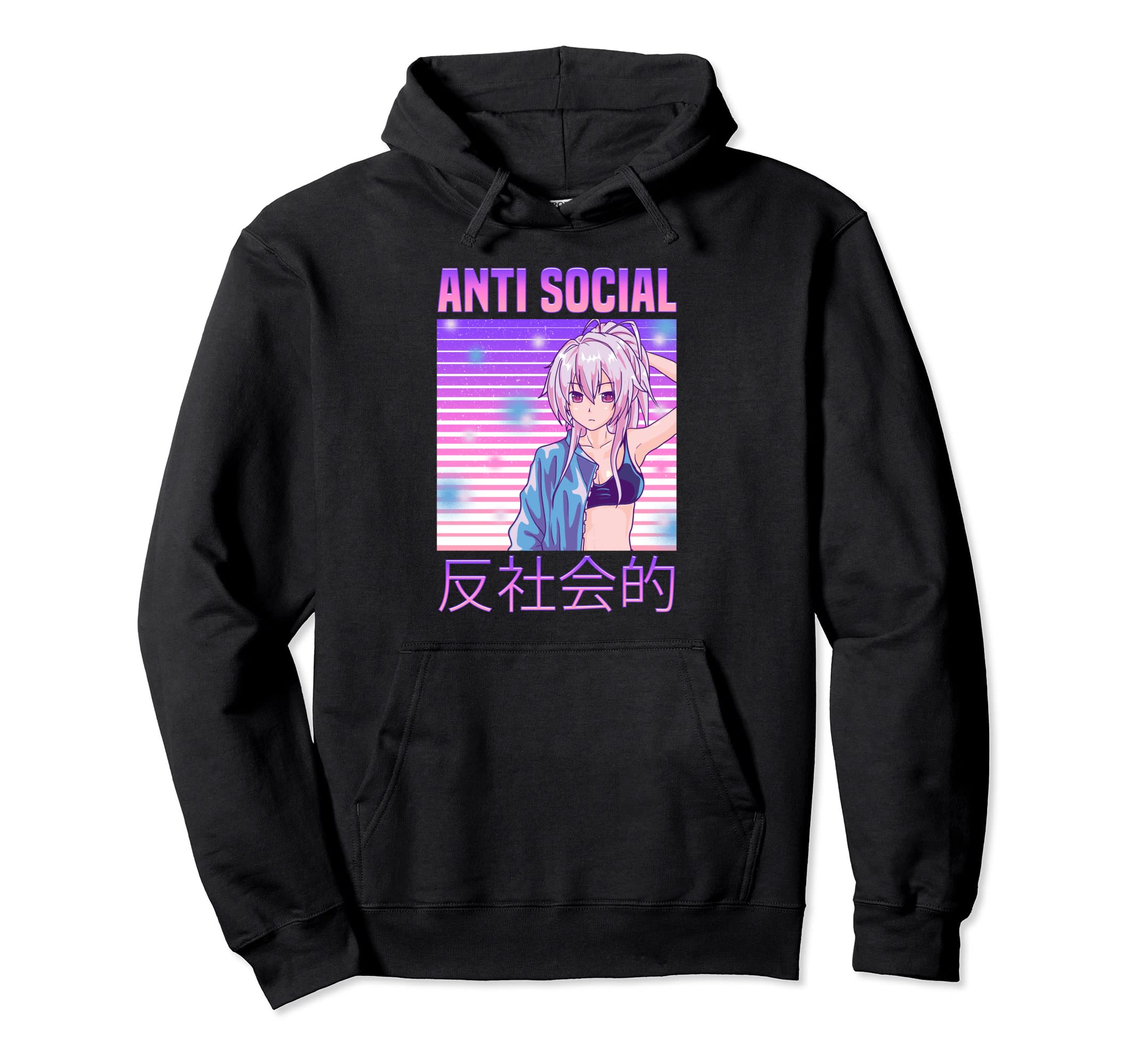 Anti Social Japanese Text Aesthetic Hoodie - Fun Novelty Design Men Women - T-Shirt, Sweatshirt, Hoodie