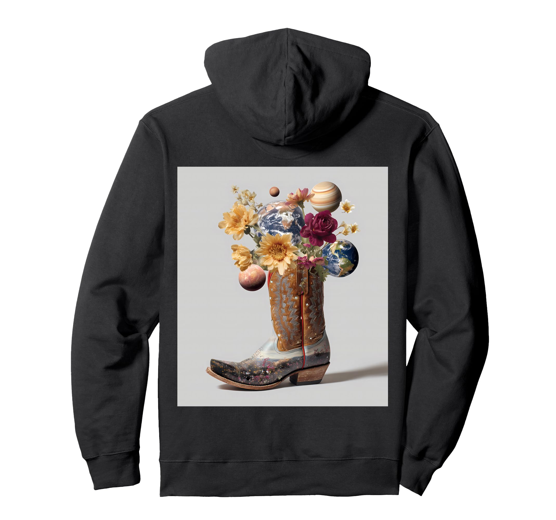 Cowboy Boot Cosmic Planet Floral Hoodie - Minimalist Print for Adults - T-Shirt, Sweatshirt, Hoodie