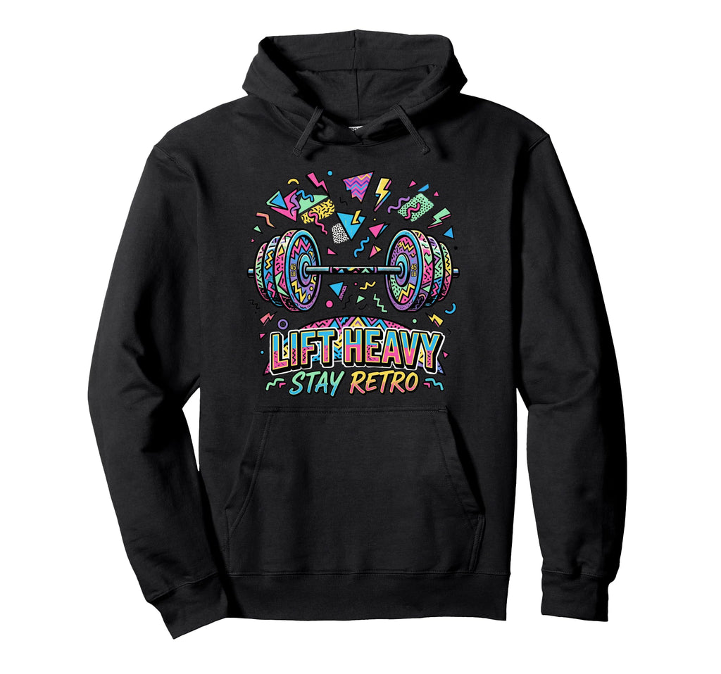 Lift Heavy Stay 90S Memphis Barbell Hoodie - Minimalist Print for Adults - T-Shirt, Sweatshirt, Hoodie