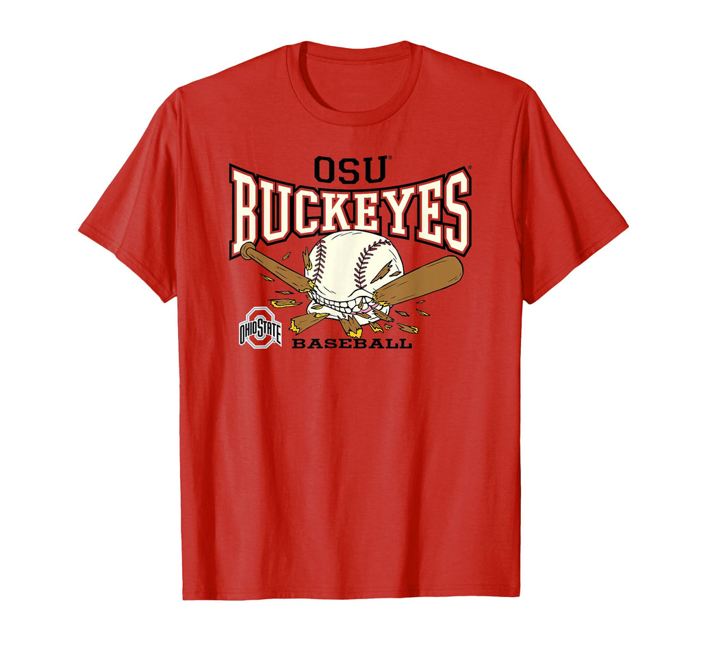 Ohio State Buckeyes Baseball Bite Red T-Shirt - Novelty Apparel for Adults - T-Shirt, Sweatshirt, Hoodie