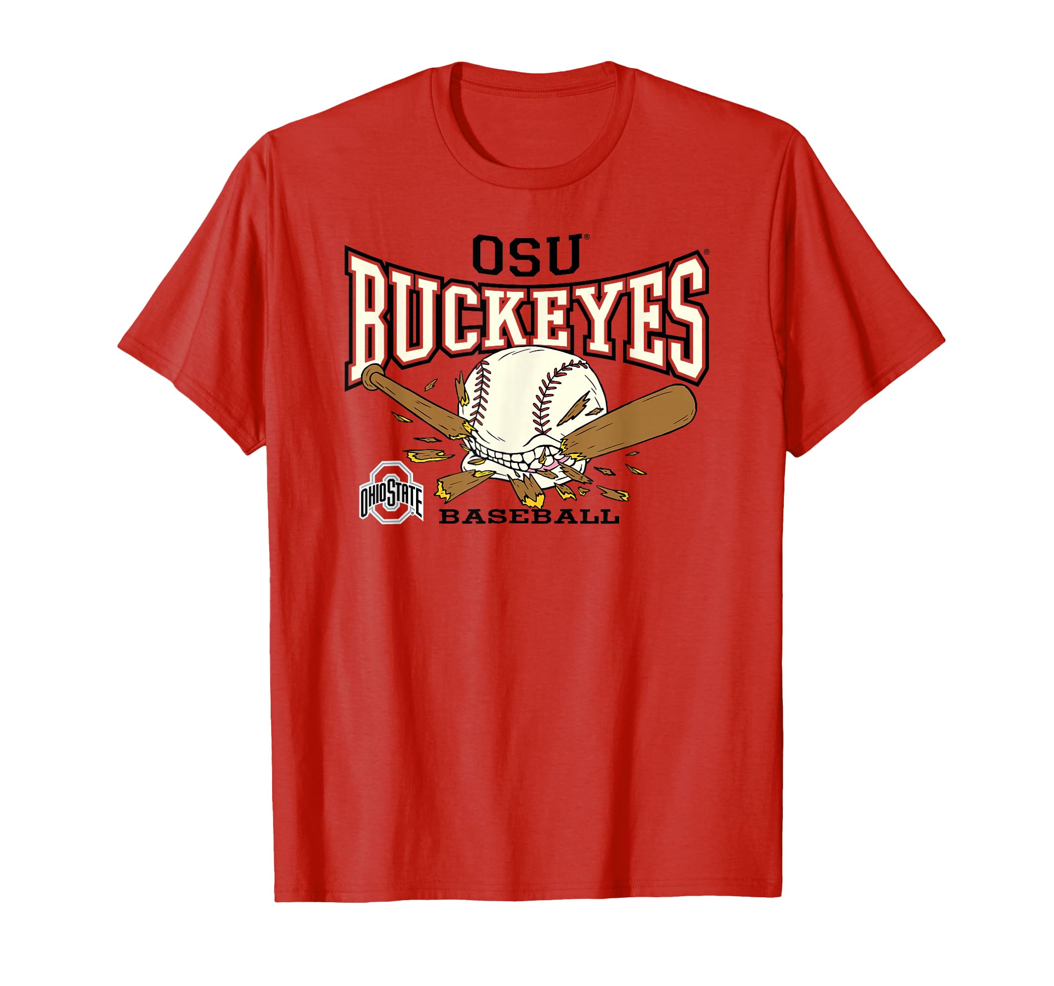Ohio State Buckeyes Baseball Bite Red T-Shirt - Novelty Apparel for Adults - T-Shirt, Sweatshirt, Hoodie